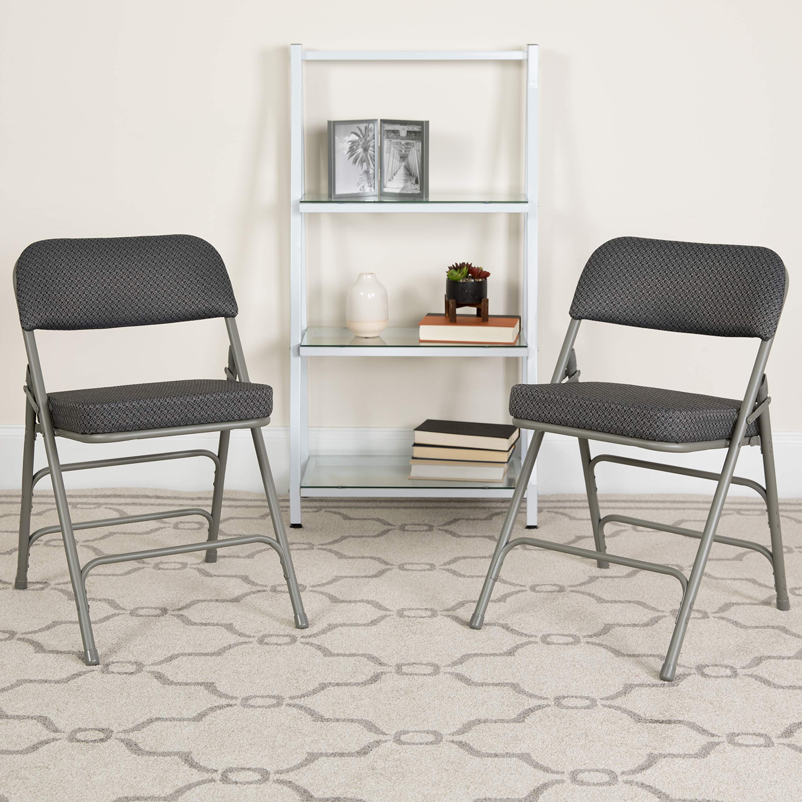 Flash Furniture HERCULES Series Premium Curved Triple Braced & Double Hinged Gray Fabric Metal Folding Chair